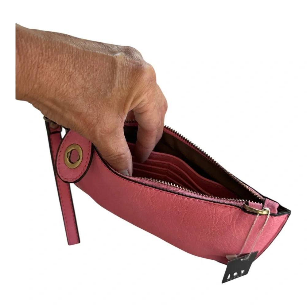 New! Joy Susan Vegan Leather Mini Crossbody Wristlet Clutch Pink Women's Bag